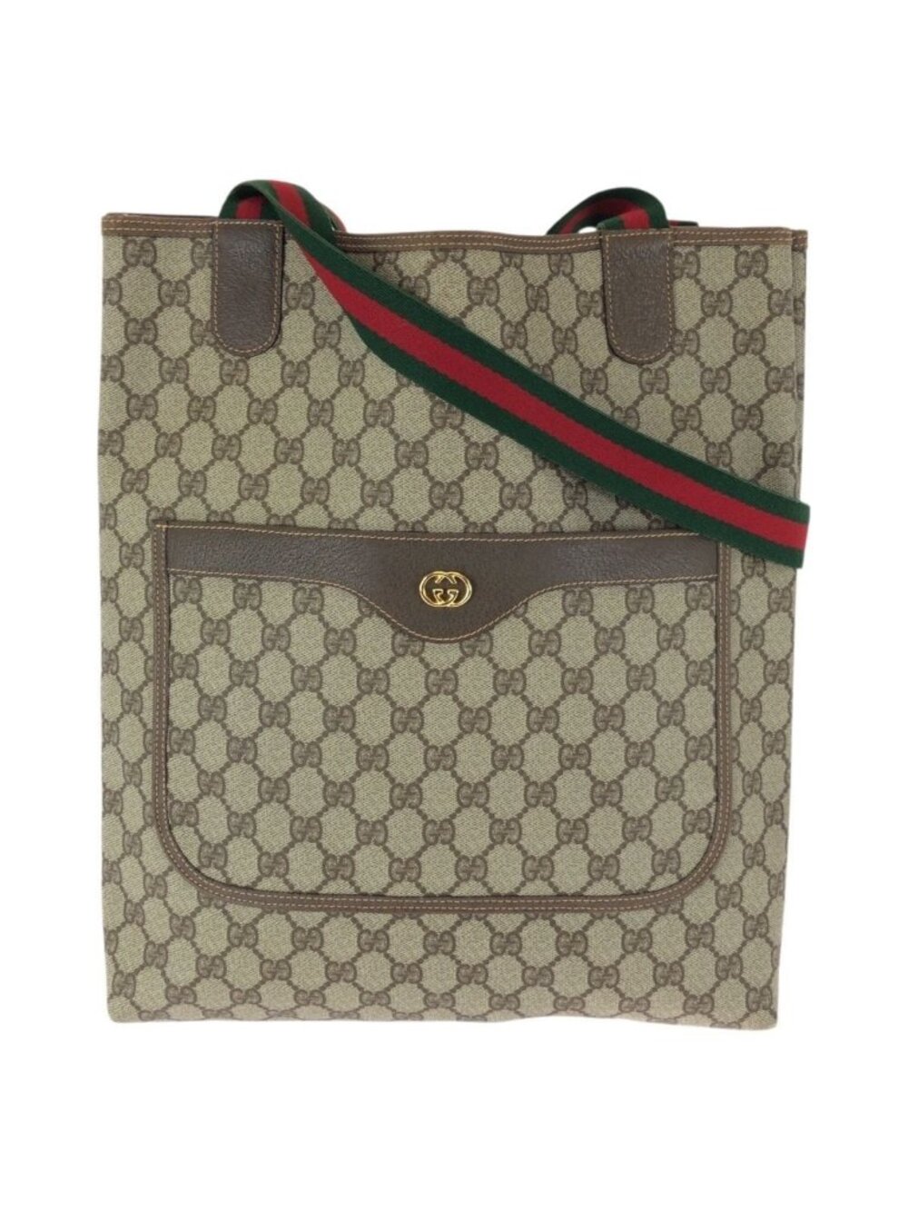 Gucci Vintage Sherry Line Beige Gold GG Supreme Canvas Tote